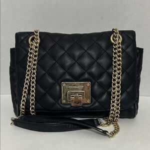Michael Kors Black Quilted Shoulder/Crossbody Bag with Gold Chain